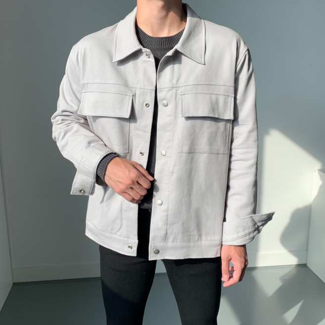 로댄티 남성용 간절기 스냅 버튼 트러커 면 자켓