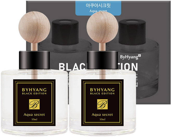 바이향 블랙에디션 카 디퓨저 50ml 본품, 아쿠아시크릿, 2개