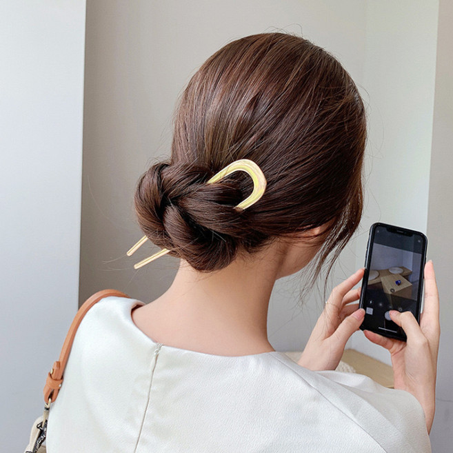 젤루나 빅사이즈 메탈 더블 U자 올림머리 비녀 머리핀 H-201