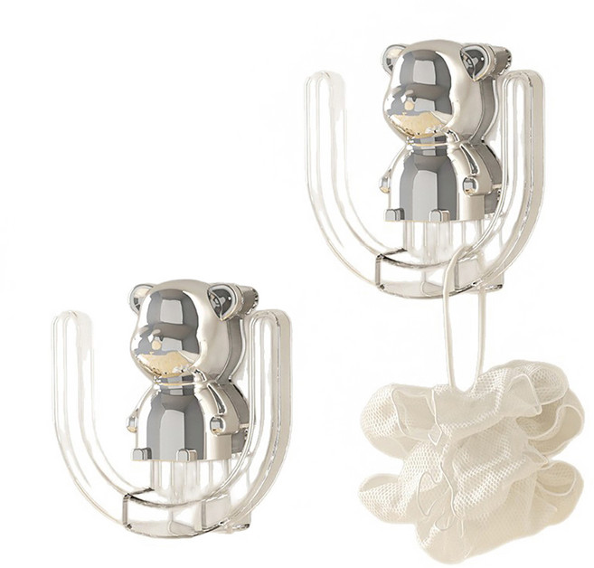 굿앤칩 곰돌이 다용도 욕실 무타공 슬리퍼 실내화 거치대 2P+ 접착 스티커 2P세트, 투명, 1세트