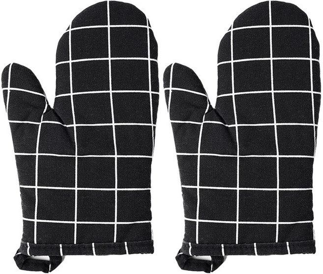 생활공식 북유럽 체크 주방 오븐 장갑, 2개, 블랙