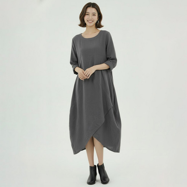 ATTERLIC Elnua 大尺碼藝術垂墜長版連身裙 11433, 灰色