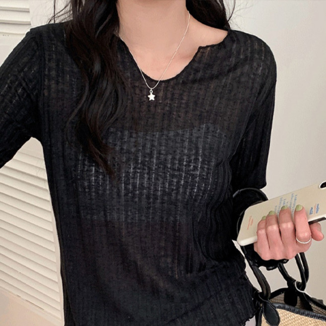 아이캔심플 여성용 날씬핏 시원한 여름 긴팔 티셔츠