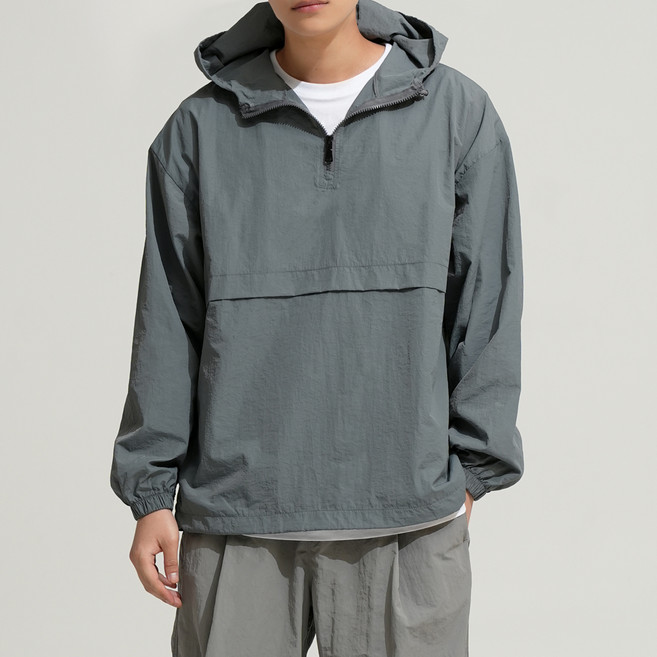 와이티클로젯 바스락 오버핏 후드 아노락 반집업 바람막이