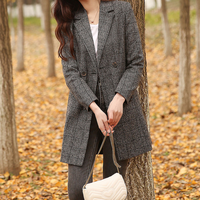 페이퍼먼츠 여성용 테르마 도톰 모직 체크 하프 자켓 12114