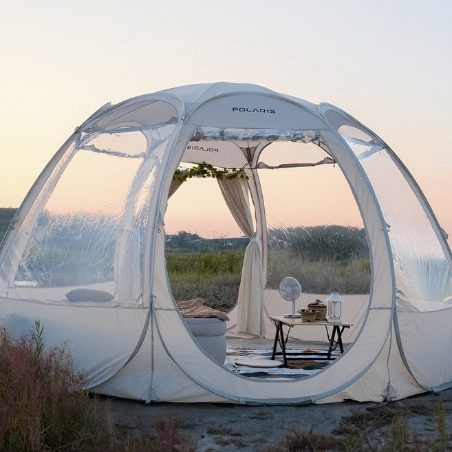 폴라리스캠프 P1 TPU 팝업쉘터 투명 동계 원터치텐트, 웜그레이, 3~4인용