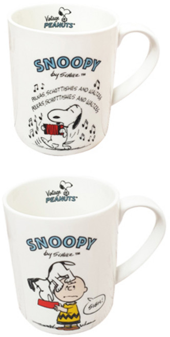 스누피 빈티지 머그컵 300ml x 2종 세트, 스누피 아코디언, 찰리, 1세트