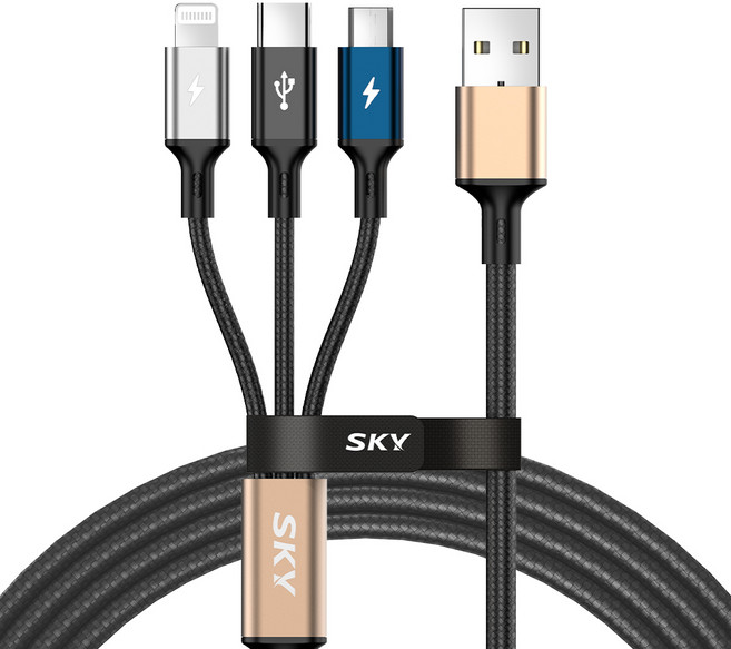 SKY 비트 27W 3IN1 케이블 USB A-C타입, 1.2m, 1개, 블랙