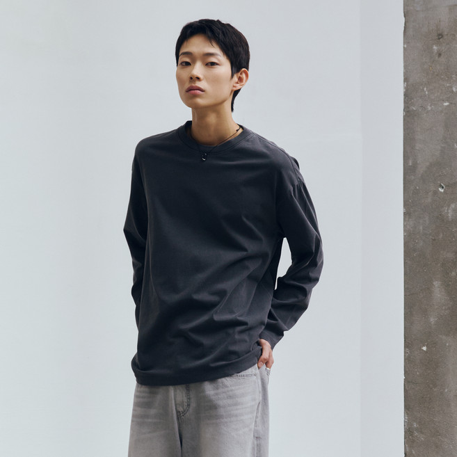 MIND BRIDGE 男士顏料染色寬鬆版型圖案T恤 M1TS2150, 灰色