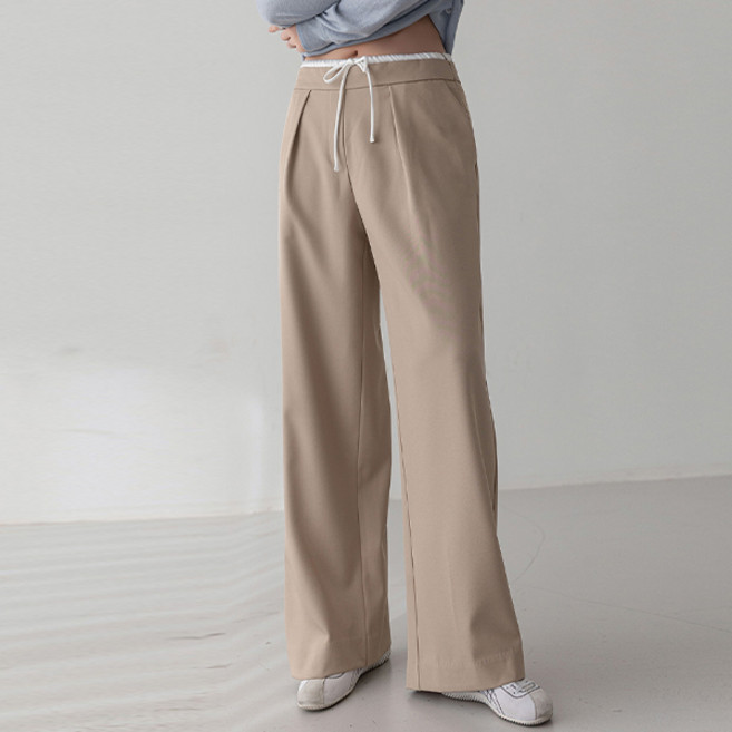 피핀 여성용 배색 웨이스트 와이드 핀턱 팬츠 #711102