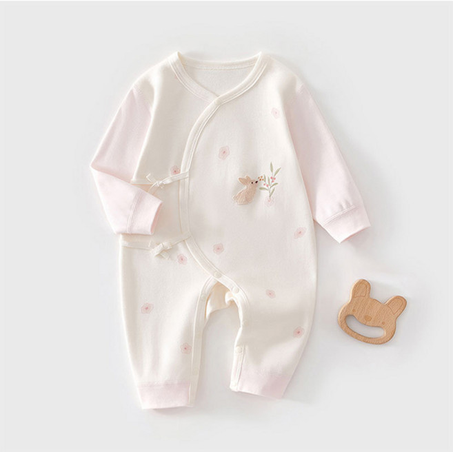 JOYMULTI MK 牛奶綁帶按扣新生兒純棉內衣長袖連身衣綁帶