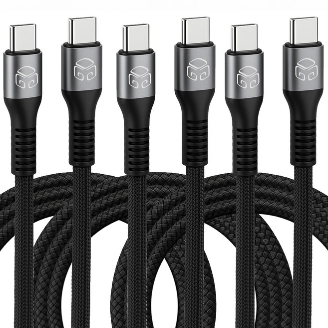 디지지 C타입-C타입 60W 우븐 PD 초고속 충전 케이블, 블랙, 3개, 1m