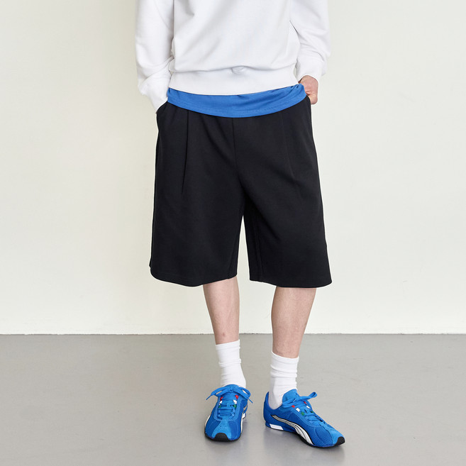 베이직하우스 남녀공용 버뮤다 와이드 원턱 특양면 6부 반바지 L1HP3101