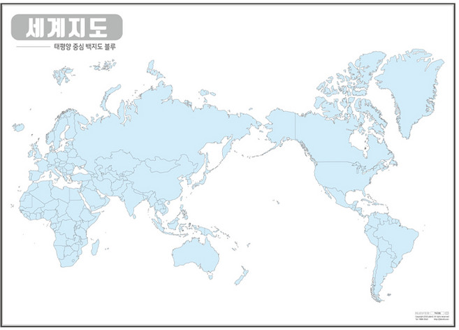 지도닷컴 세계지도 태평양중심 백지도 블루 비코팅형 150 x 110cm, 1개