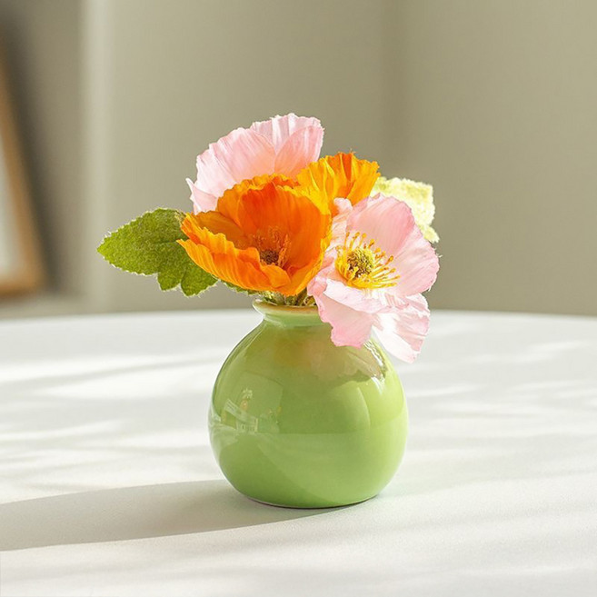 알럽홈 조화 미니 라운드 세라믹 화병 세트 L261-0080, 그린(L261-0080G), 1세트