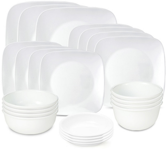 코렐 저스트화이트 4인 코리안 사각 식기 M세트 23p, 화이트, 식기 6종, 1세트