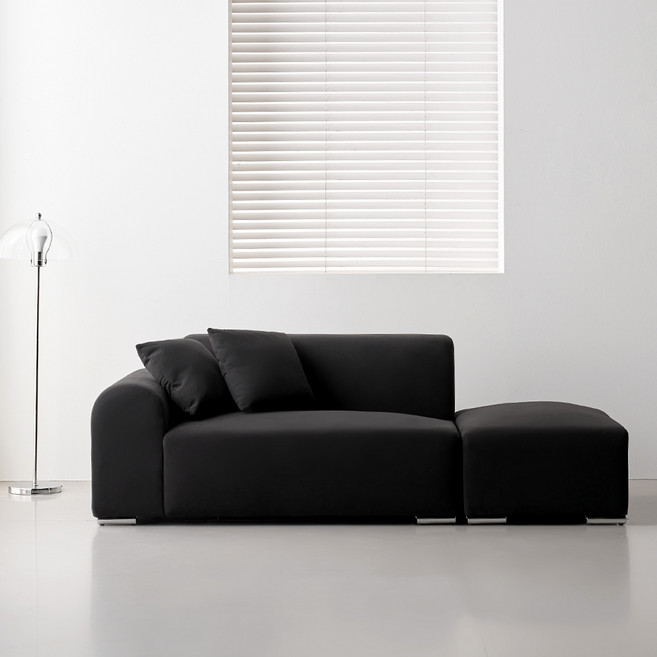 웰퍼니쳐 하린 패브릭 2인용 소파 우형 + 스툴 + 쿠션2p 세트 방문설치, 블랙