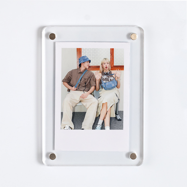 썬앤드림 컬러 아크릴 자석형 미니 포토 액자 라운드, 1개, 투명