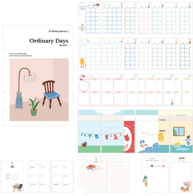 Monolike A5 Ordinary Days 6孔手帳補充封面與內頁 萬年型 Sweet home, 192張, 1套