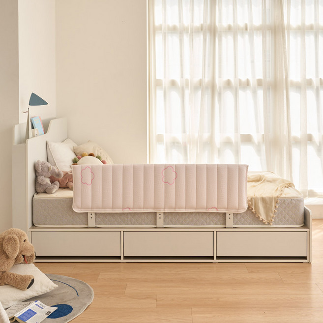 젠티스 침대 안전가드 전용 패브릭 삼중직 니트 커버 150cm, 뭉게구름 핑크