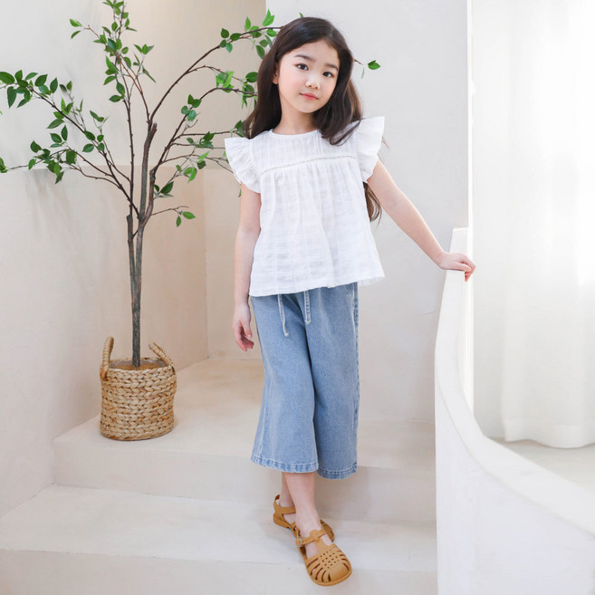 로로샤 여아용 통기성 머피 8부 데님 팬츠