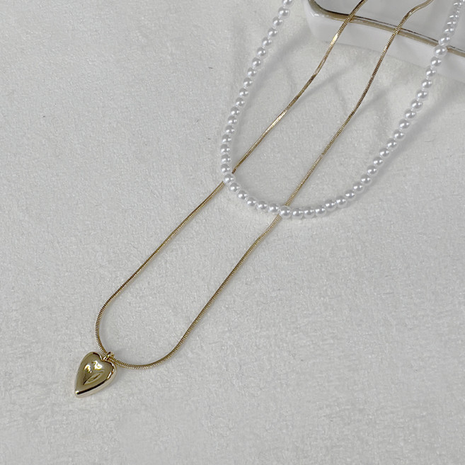 엘라주르 여성용 모던 하트 레이어드 진주 목걸이