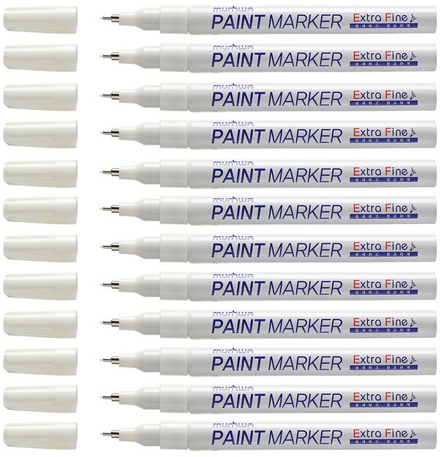 문화연필 팁 페인트마카 하양 1mm, 12개, 1색