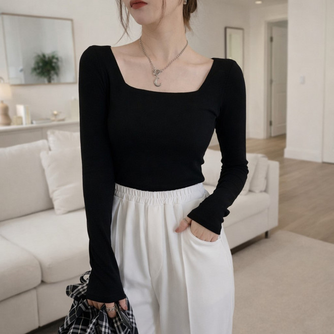 언헤브 여성용 스퀘어넥 숏 티셔츠