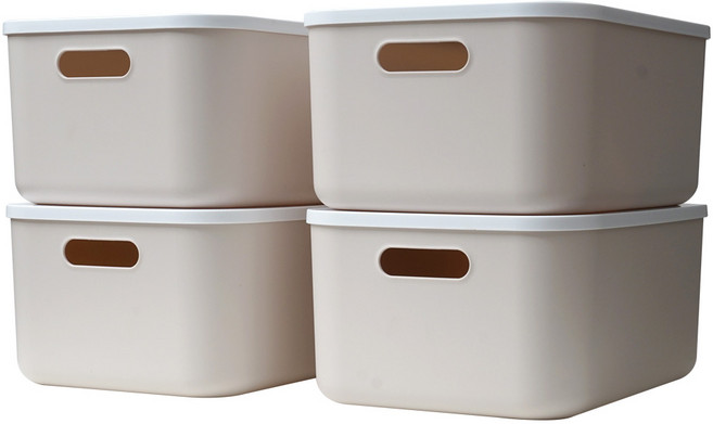 가규 모던 라운드 리빙박스, 아이보리, M, 4개