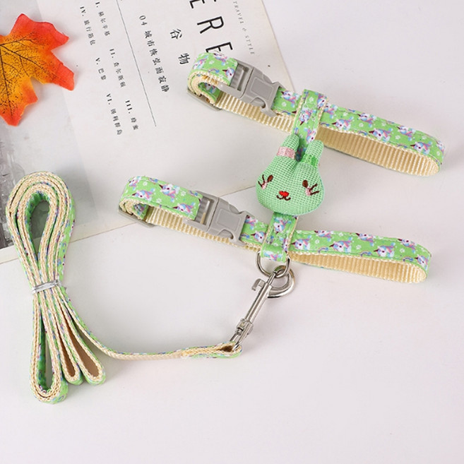 요런개 반려동물 큐티 토끼 하네스 + 리드줄 세트, 03그린, 1세트