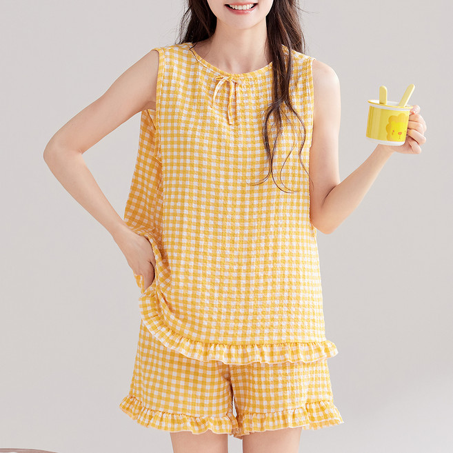 Anna&Co 女款楊柳棉無袖睡衣上下套裝
