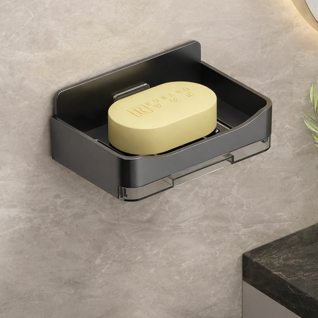코지웰 물빠짐 비누 상자 부착식 비누 케이스, 블랙, 2개