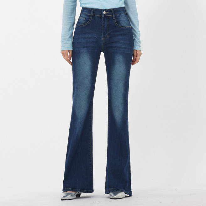 엘쏘 여성용 캣 워싱 세미 와이드 부츠컷 데님