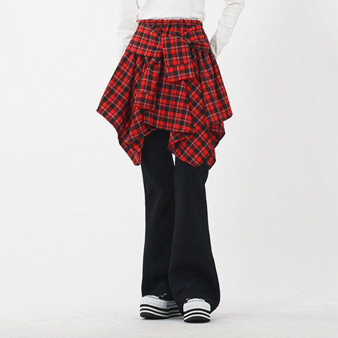 엘쏘 힙 커버 업 레이어드 남방 체크 스커트