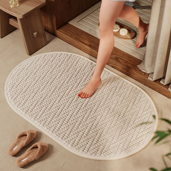 하이어데코 미끄럼 방지 흡수 고급 발매트 타원, 아이보리