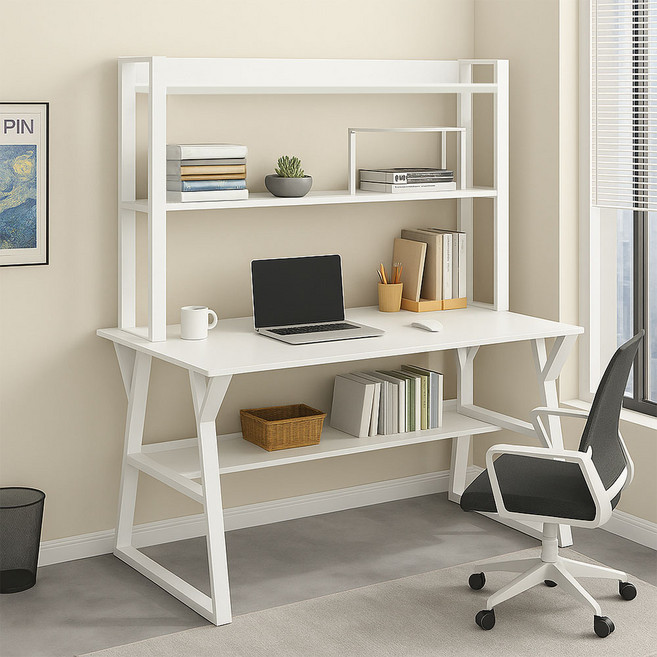 가구느낌 히스 게이밍 책상 1인용, 화이트 + 화이트
