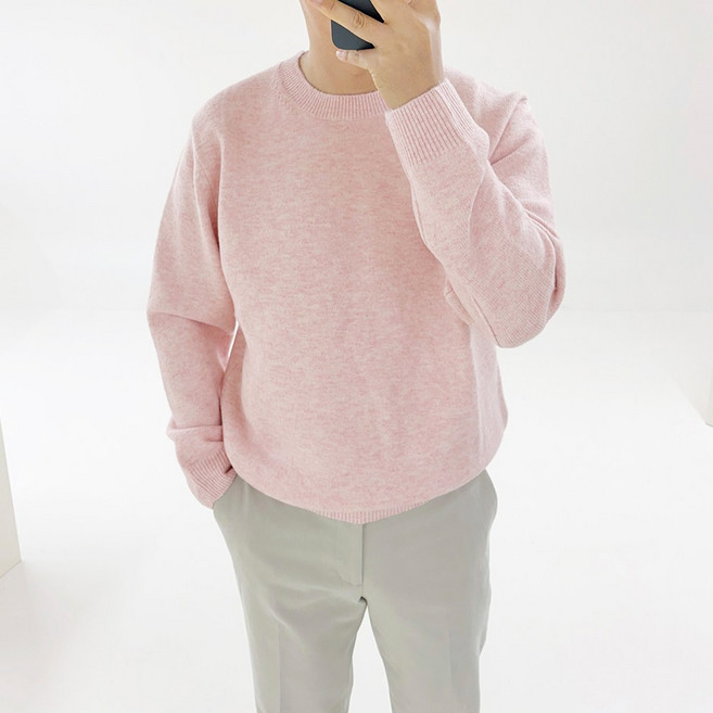 아도르클래식 남성용 코지무드 라운드 절개 니트 데일리 부드러운 기본핏 스웨터