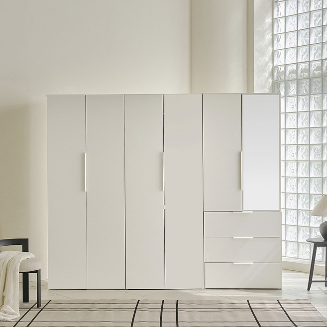 웰퍼니쳐 카린 1단 행거형 + 2단 행거형 + 3단 거울서랍형 높은 옷장 세트 방문설치, 화이트