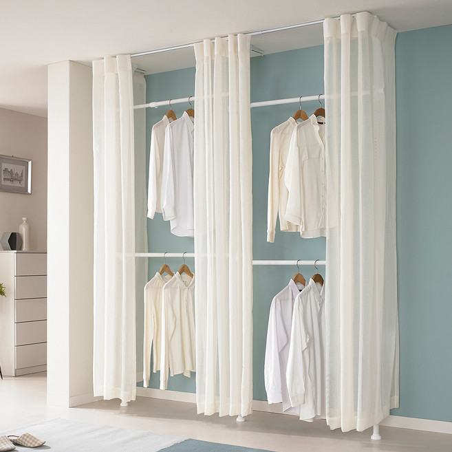 이지온 수납 철제 시스템 설치형 드레스룸 커튼 행거 EO-S314, 아이보리