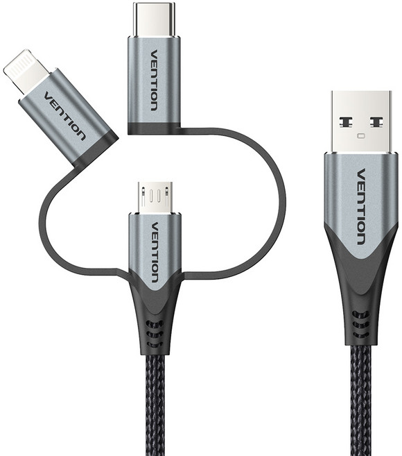 벤션 MFi 3in1 5핀 C타입 8핀 라이트닝 멀티 고속충전케이블 CQJ, 혼합색상, 0.5m, 1개