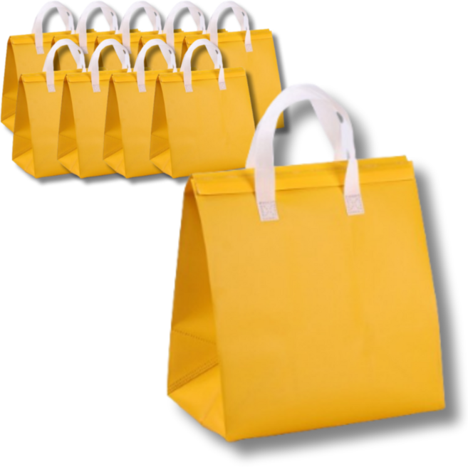 비비드닷 예쁜 일회용 손잡이 은박 보온보냉백, 노란색, 10개