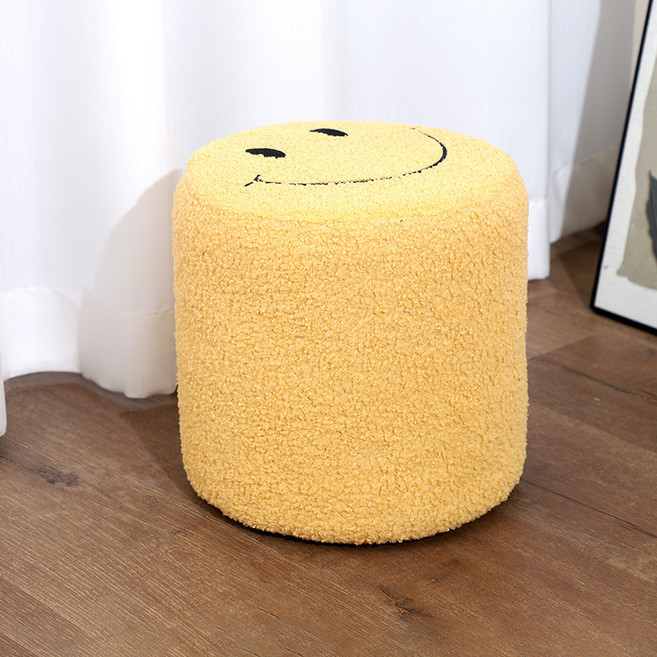 soonZAM 蓬鬆毛絨微笑表情圓凳, 黃色, 1個