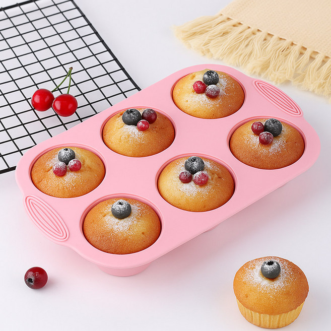 이홈베이킹 짱짱한 실리콘몰드 머핀틀 6구, 핑크, 1개