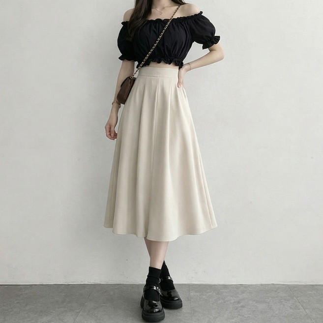 언헤브 여성용 A라인 플리츠 미디 스커트