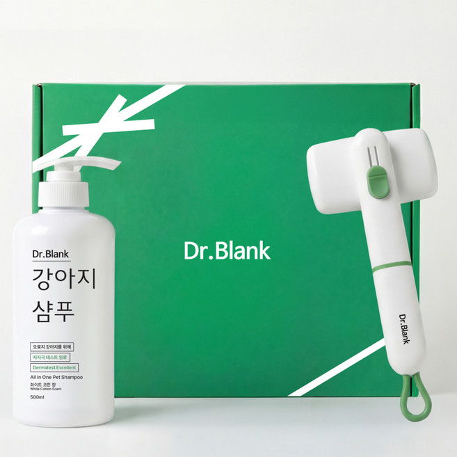 닥터블랭크 강아지 목욕케어 샴푸 화이트코튼향 500ml + 슬리커 선물 세트, 1세트
