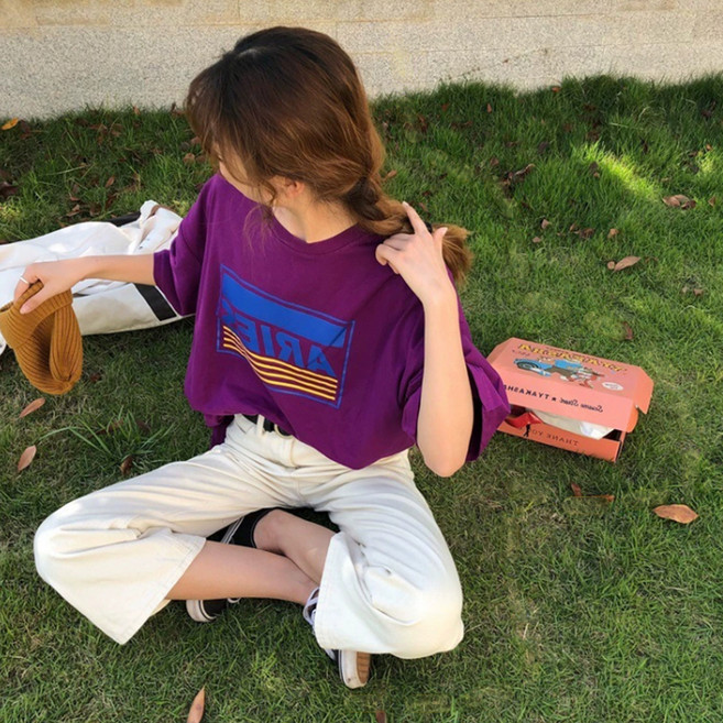 안다로미 여성용 에리즈 빅사이즈 오버핏 나염 티셔츠