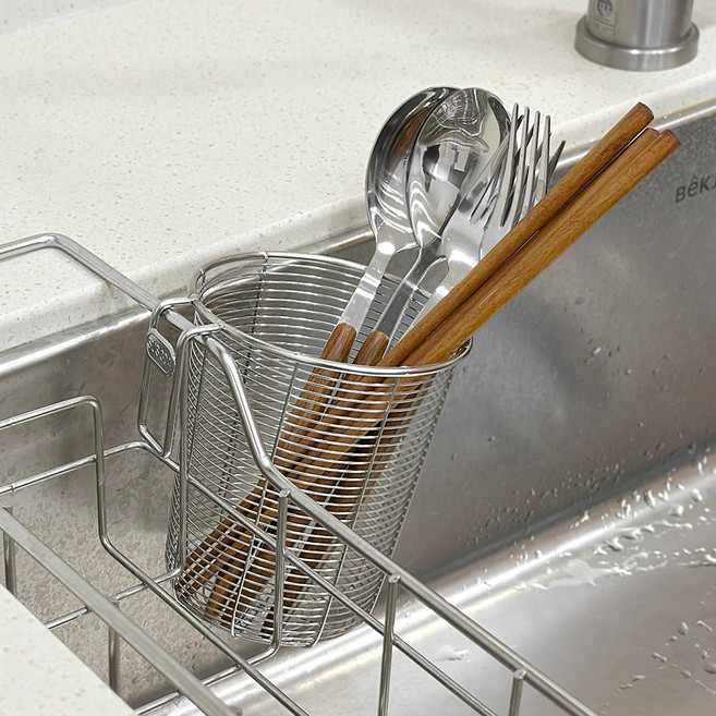 모나코올리브 304 스테인레스 드라이훅 수저통, 실버, 1개