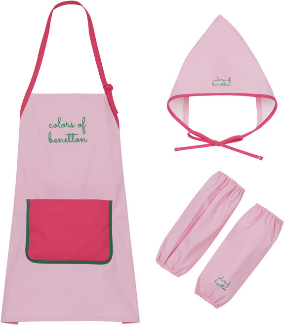 베네통키즈 여아용 팔레트 방수 앞치마 QCETP1241PKOS + 두건 + 토시 세트