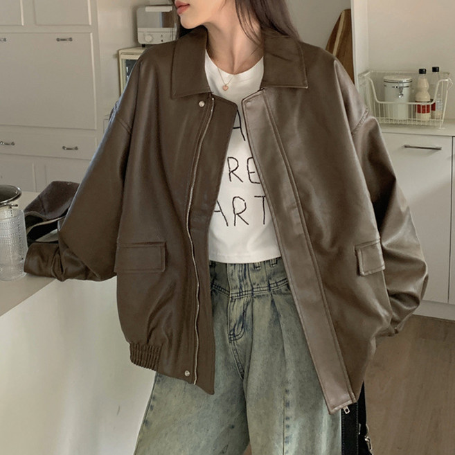 인피어스 여성용 텐스 스트릿 레더 재킷