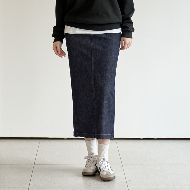 인비비드 여성용 숏/기본 기장 데일리 생지 데님 하이웨스트 롱 A라인 스커트 H08K6_iq5691